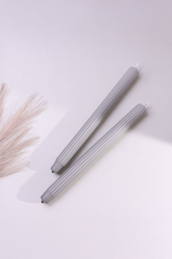 G Decor Velluto Cenere Set Of 2 Extra Tall Dinner & Taper Candles With Ribbed Velvet Matte Finish In Ash Grey Set Of 2