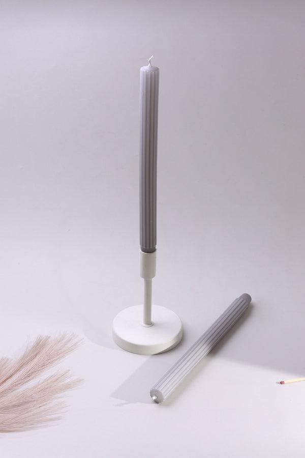 g decor Velluto Cenere Set of 2 Extra Tall Dinner & Taper Candles with Ribbed Velvet Matte Finish in Ash Grey Set of 2