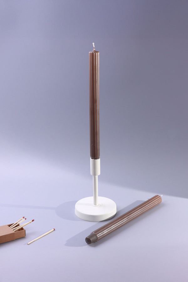 g decor Velluto Marrone Set of 2 Extra Tall Dinner & Taper Candles in Dark Chocolate Brown with Ribbed Velvet Matte Finish Set of 2