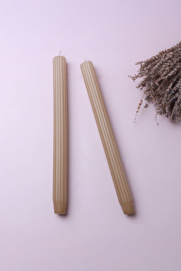 G Decor Velluto Noce Verde Set Of 2 Extra Tall Dinner & Taper Candles With Ribbed Velvet Matte Finish Set Of 2