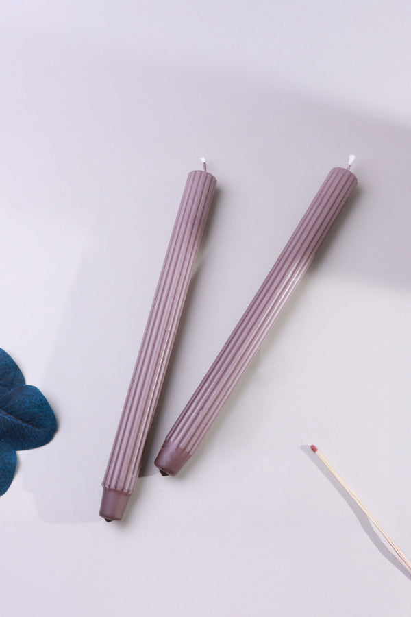 G Decor Velluto Prugna Profonda Set Of 2 Extra Tall Deep Plum Dinner & Taper Candles With Ribbed Velvet Matte Finish Set Of 2