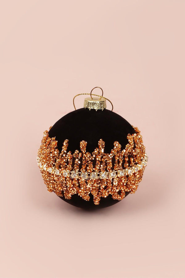 G Decor Velvet Black Manor Winter Legend Bauble Gold Net Hand-Applied & Gemstone Hanging Christmas Ornament Black