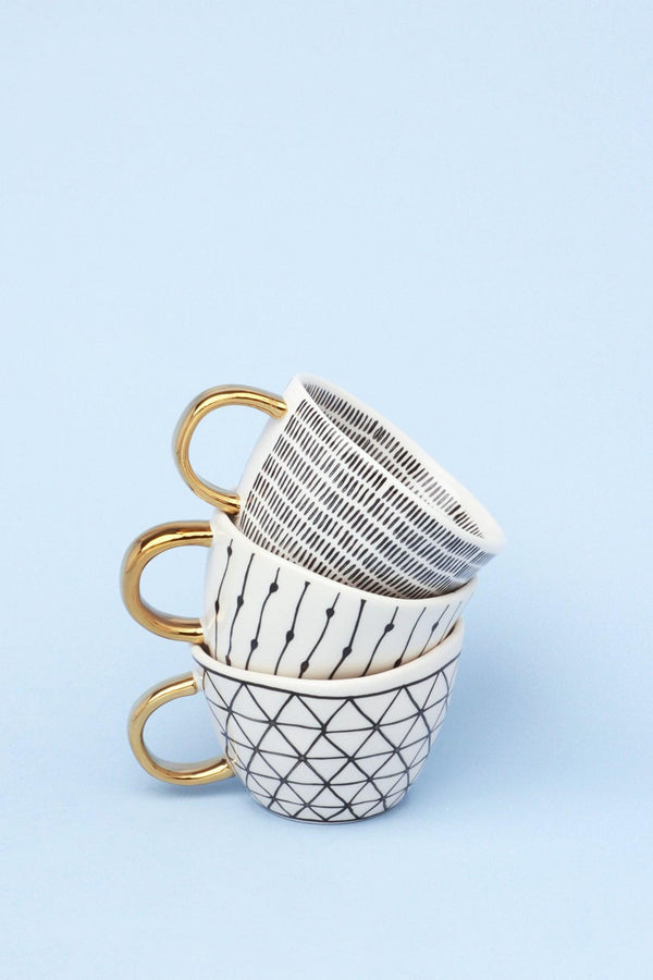 G Decor Ventura Hand-Painted & Handcrafted Glazed Geometric Ceramic Mug With Gold Handle