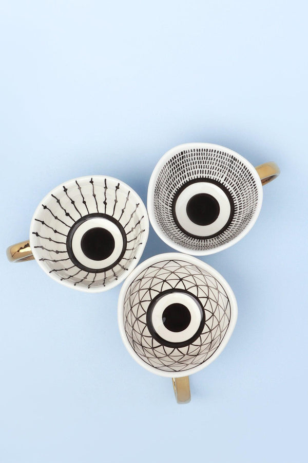 G Decor Ventura Hand-Painted & Handcrafted Glazed Geometric Ceramic Mug With Gold Handle