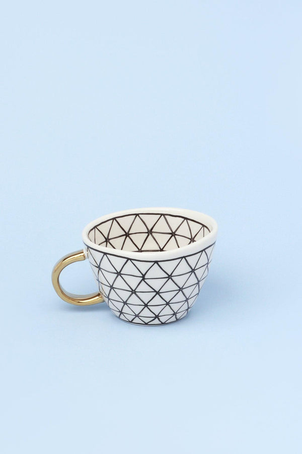 g decor Ventura Hand-Painted & Handcrafted Glazed Geometric Ceramic Mug with Gold Handle
