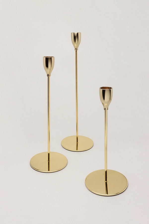 g decor Verro Set of 3 Modern Gold Stainless Steel Candle Holders Sleek Weighted Dinner Candlesticks Gold
