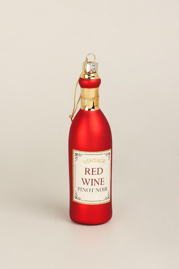 G Decor Vino Celebration Set Of Red Wine Bottle & Glass Christmas Tree Decorations Festive Hanging Ornaments Red