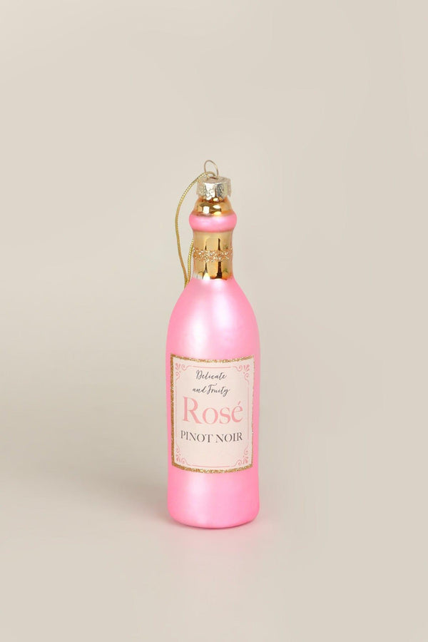 G Decor Vino Celebration Set Of Rosé Wine Bottle & Glass Hand-Finished Christmas Tree Decorations Festive Hanging Ornaments Pink