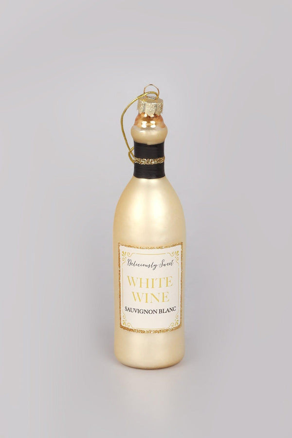 G Decor Vino Celebration Set Of White Wine Bottle & Glass Hand-Finished Christmas Tree Decorations Festive Hanging Ornaments White