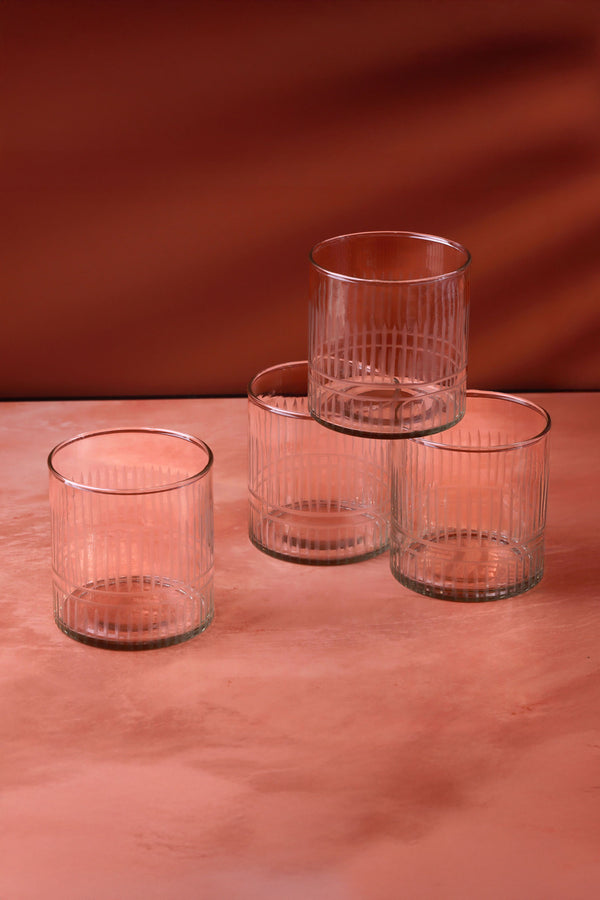 G Decor Virelle Set Of 4 Handmade Hand-Engraved Glass Tumblers Or Decanter With Stopper Set Of 4 Tumblers