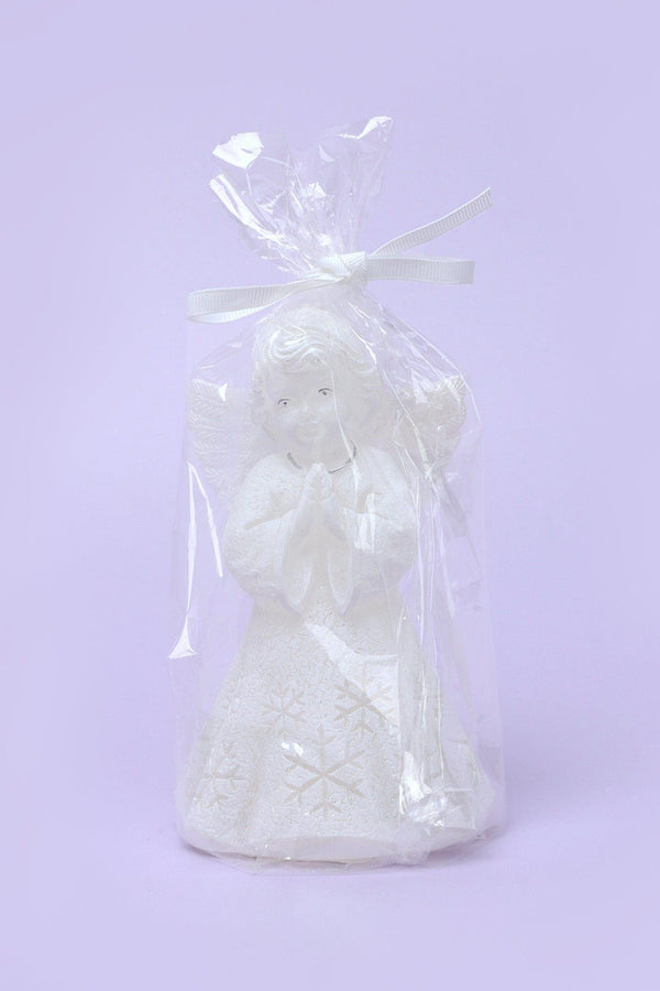 G Decor White Angel Art Candle Hand-Finished With Snowflake Dress Decorative Wax Figure Symbol Of Blessings & Good Wishes White