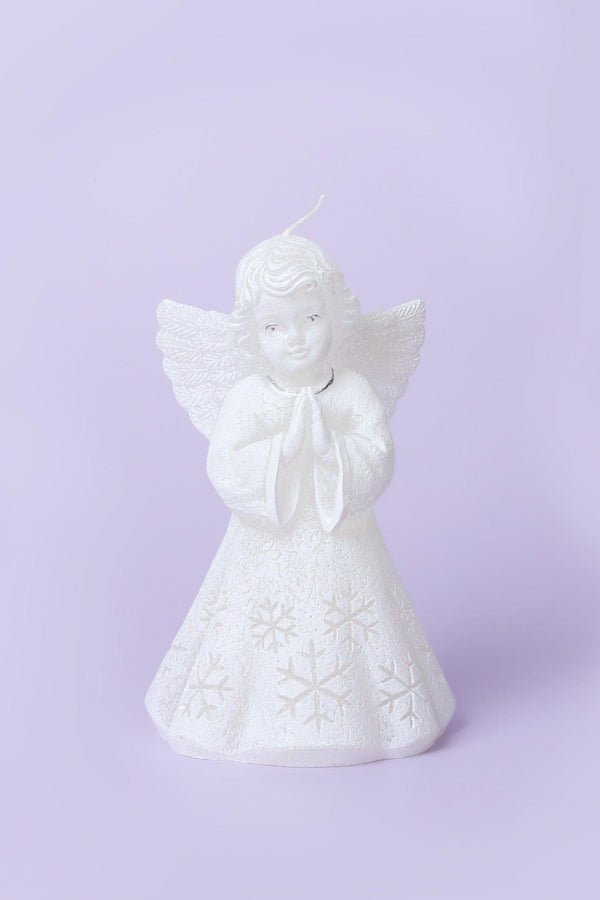 G Decor White Angel Art Candle Hand-Finished With Snowflake Dress Decorative Wax Figure Symbol Of Blessings & Good Wishes White