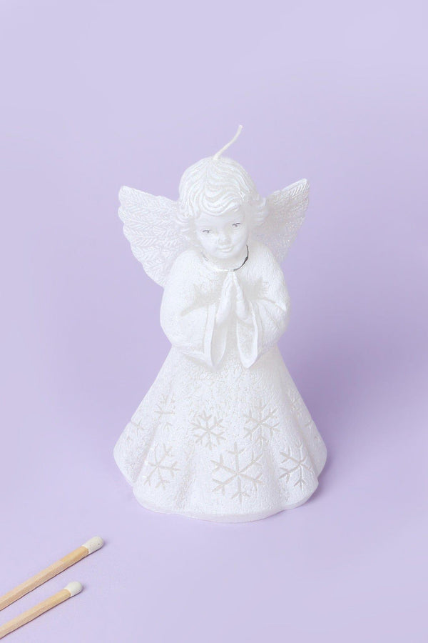 g decor White Angel Art Candle Hand-Finished with Snowflake Dress Decorative Wax Figure Symbol of Blessings & Good Wishes White