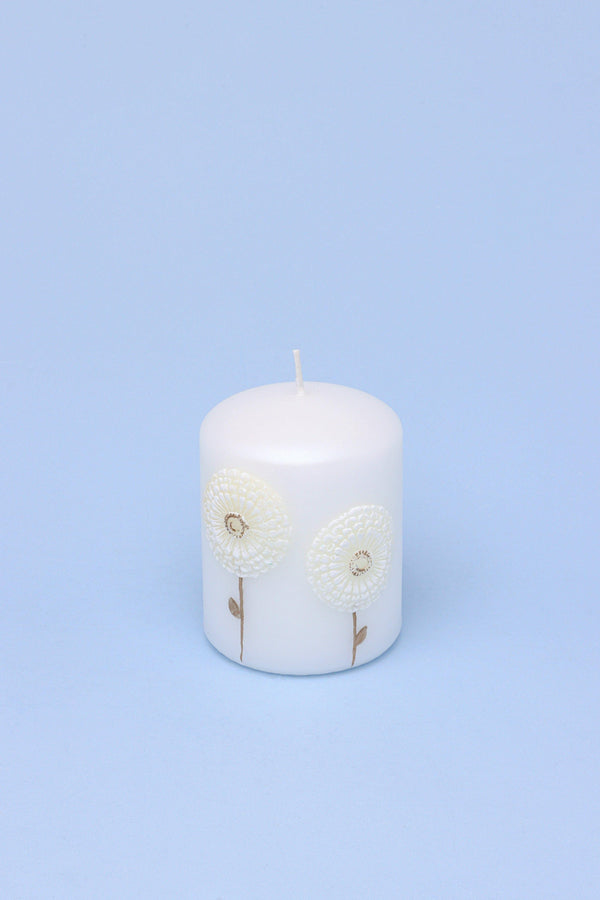 G Decor White Bloom Serenity Margaret Flower Hand-Finished Elegant Pillar Candle With Sculpted Floral Detail Small