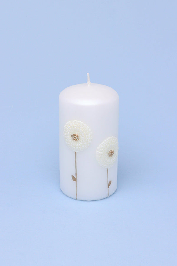 G Decor White Bloom Serenity Margaret Flower Hand-Finished Elegant Pillar Candle With Sculpted Floral Detail Small