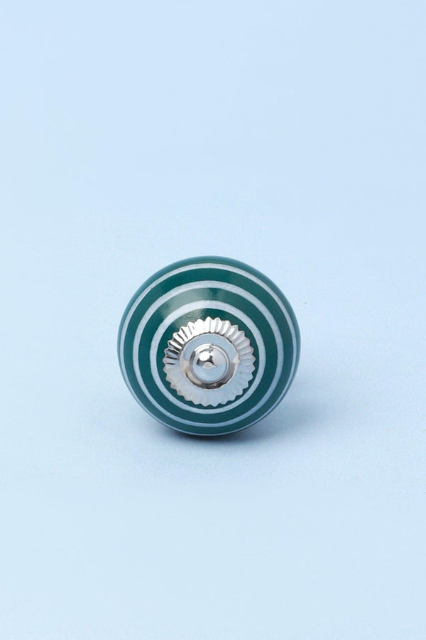 G Decor White Striped Handcrafted Ceramic Door Knob In Dark Colours Blue