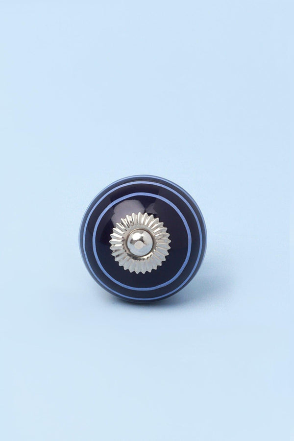 G Decor White Striped Handcrafted Ceramic Door Knob In Dark Colours Blue