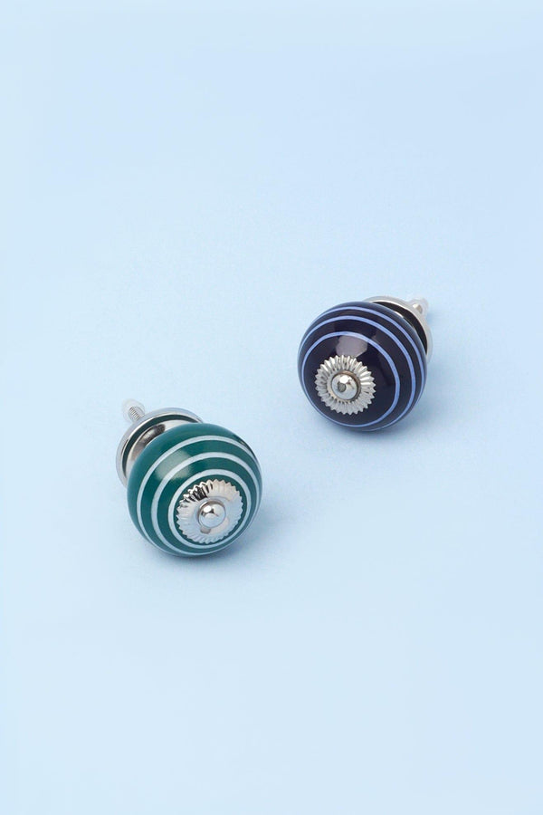 g decor White Striped Handcrafted Ceramic Door Knob In Dark Colours Blue