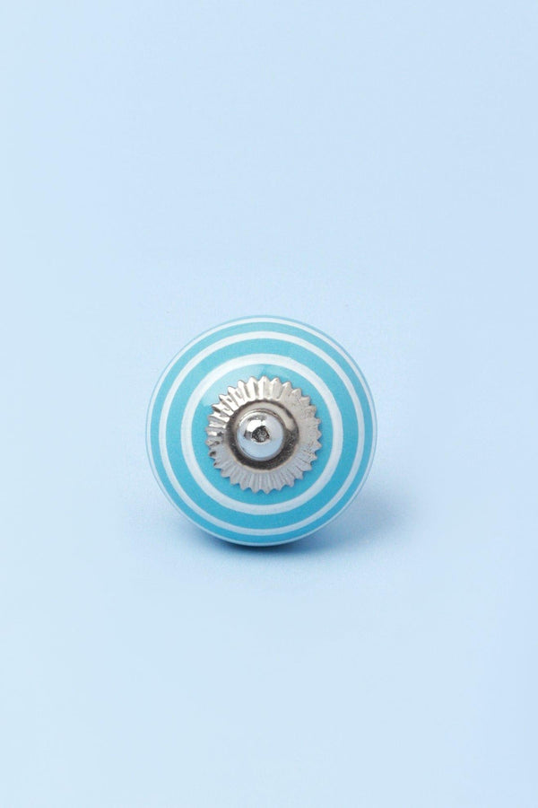 G Decor White Striped Handcrafted Ceramic Door Knob In Gray And Light Blue Blue