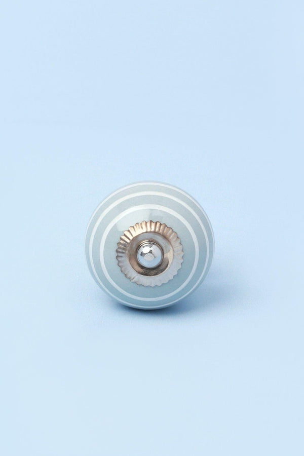G Decor White Striped Handcrafted Ceramic Door Knob In Gray And Light Blue Blue