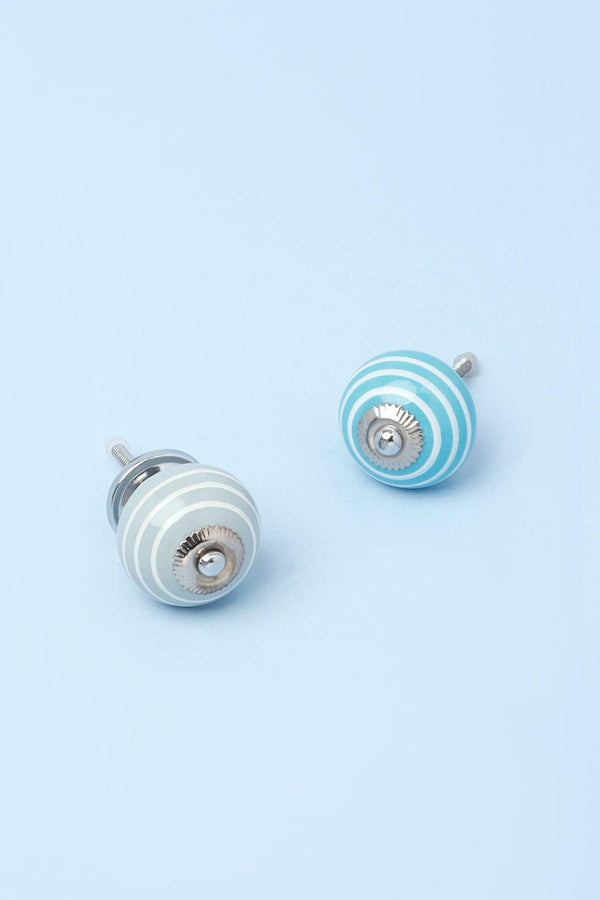 g decor White Striped Handcrafted Ceramic Door Knob In Gray and Light Blue Blue