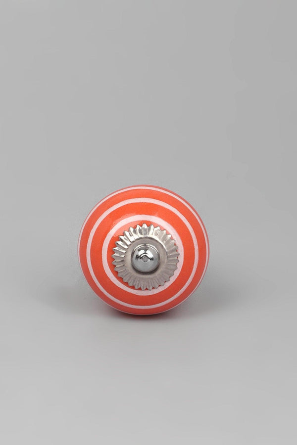 G Decor White Striped Handcrafted Ceramic Door Knob In Light Green And Orange Orange