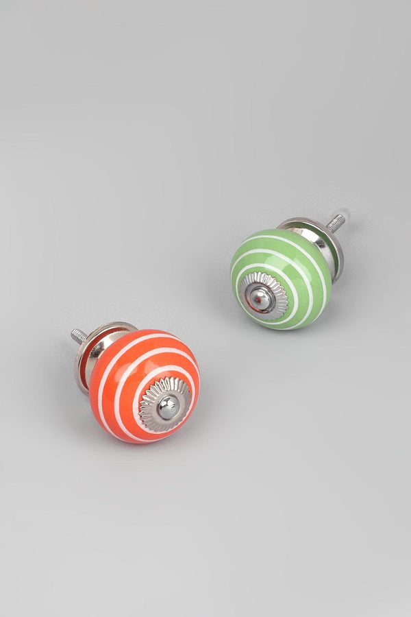 g decor White Striped Handcrafted Ceramic Door Knob In Light Green And Orange Orange