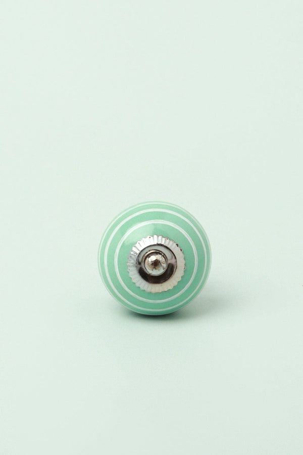 G Decor White Striped Handcrafted Ceramic Door Knob In Pastel Grey And Mint Colours Grey