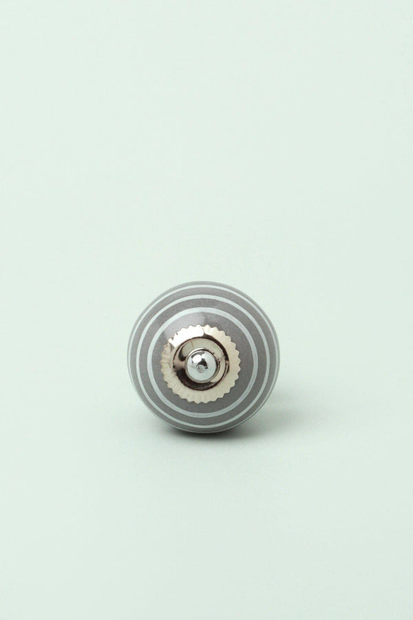 G Decor White Striped Handcrafted Ceramic Door Knob In Pastel Grey And Mint Colours Grey