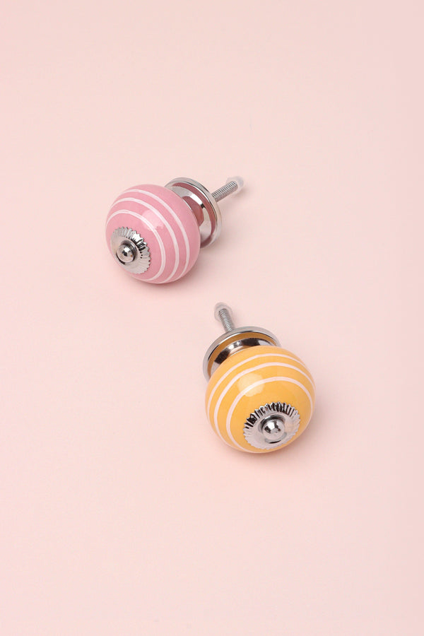 g decor White Striped Handcrafted Ceramic Door Knob In Pink And Yellow Colours Pink