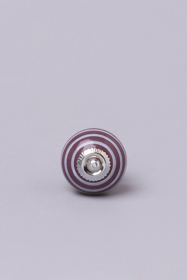 G Decor White Striped Handcrafted Ceramic Door Knob In Purple And Dark Grey Purple