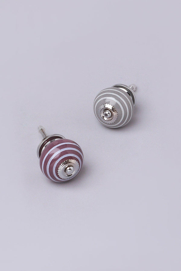 g decor White Striped Handcrafted Ceramic Door Knob In Purple And Dark Grey Purple