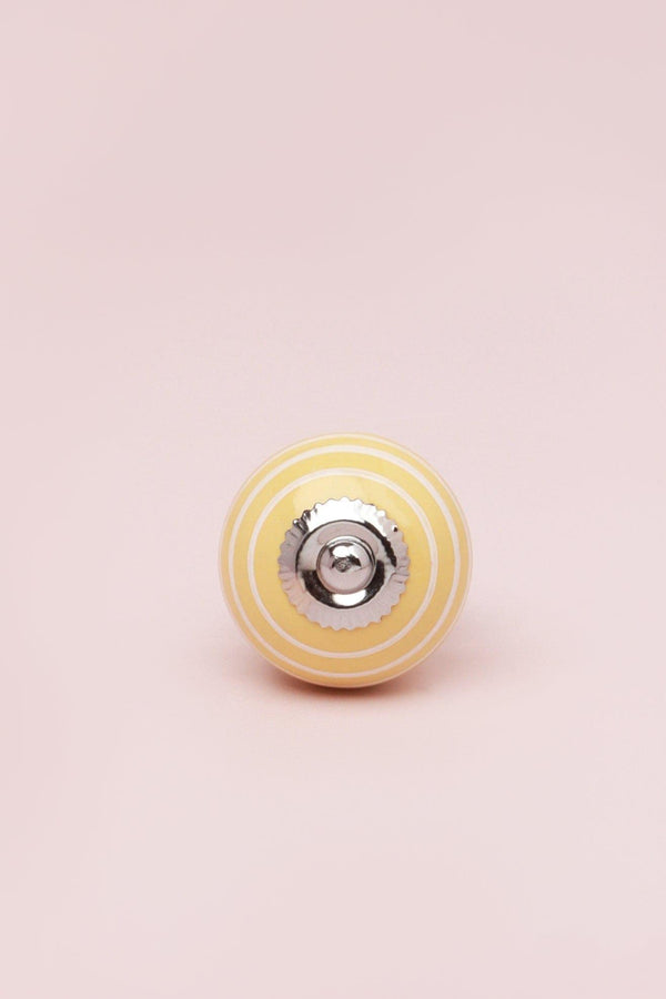 G Decor White Striped Handcrafted Ceramic Door Knob Pastel Pink And Yellow Colours Pink
