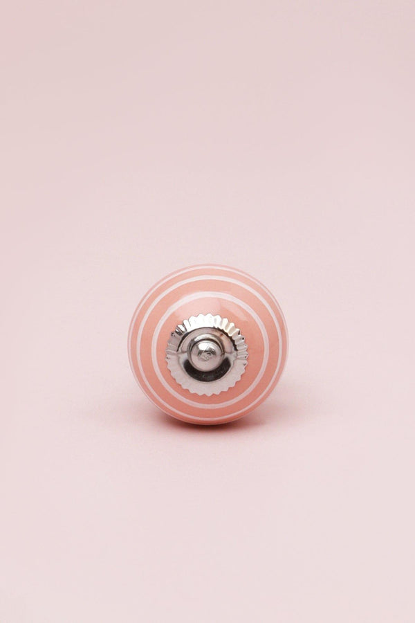 G Decor White Striped Handcrafted Ceramic Door Knob Pastel Pink And Yellow Colours Pink