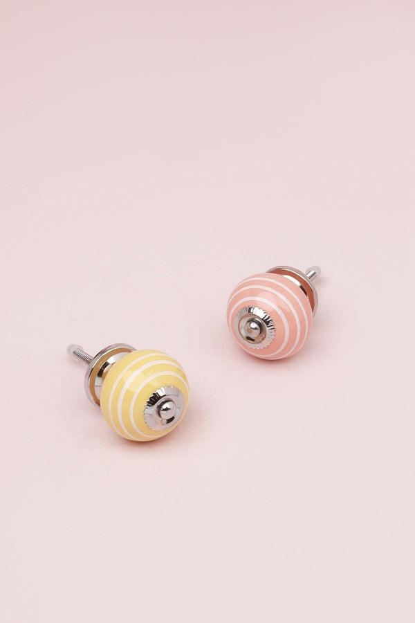 g decor White Striped Handcrafted Ceramic Door Knob Pastel Pink And Yellow Colours Pink