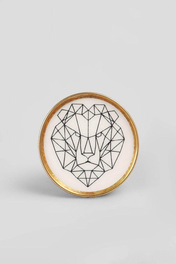 G Decor Wild Animal Brass Door Knob Decorative Cupboard & Drawer Handle Lion