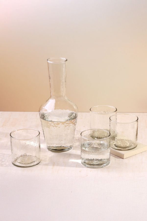 g decor Yaki Handmade Hammered Glass – Set of 4 Tumblers or Jug Artistic Design for Water Juice & Table Use Jug