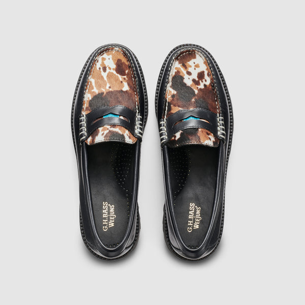 G.h. Bass & Co WOMENS COW PRINT WHITNEY SUPER LUG WEEJUNS LOAFER Black