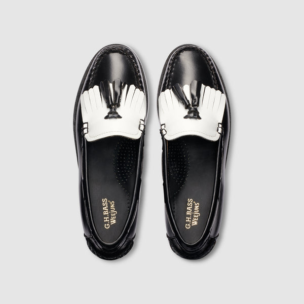 G.h. Bass & Co WOMENS ESTHER KILTIE TASSEL WEEJUNS LOAFER Black/White