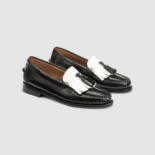 g.h. bass & co WOMENS ESTHER KILTIE TASSEL WEEJUNS LOAFER Black/White