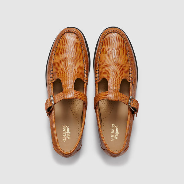 G.h. Bass & Co WOMENS LIZARD EMBOSSED MARY JANE WEEJUN LOAFER Cognac