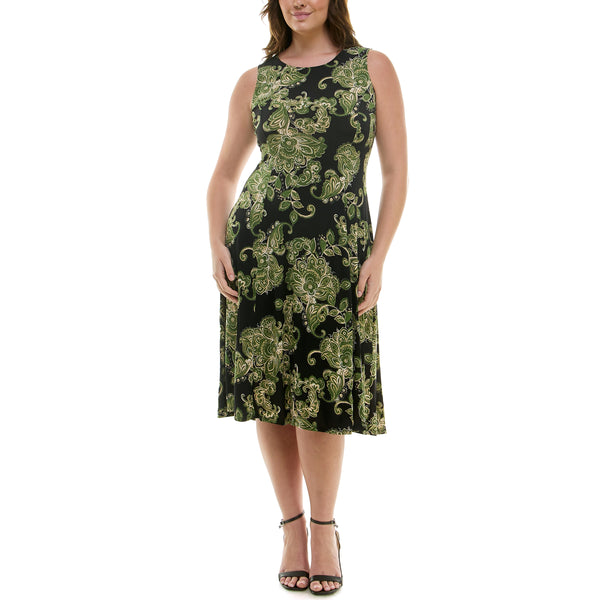 Gabby Skye DANNY & NICOLE MULTI-PANEL CONTRAST PATTERN JACKET DRESS SET - EXCHANGES ONLY AVOCADO/BLACK/IVORY