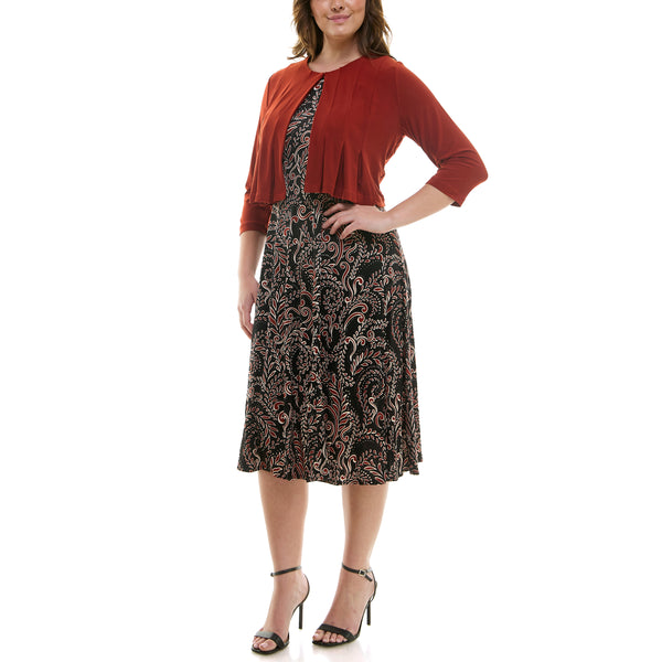 Gabby Skye DANNY & NICOLE MULTI-PANEL CONTRAST PATTERN JACKET DRESS SET - EXCHANGES ONLY HENNA/BLACK
