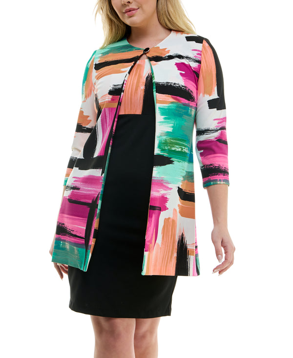 Gabby Skye DANNY & NICOLE PAINTSTROKE JACKET DRESS SET - EXCHANGES ONLY IVORY/FUCHSIA/CORAL