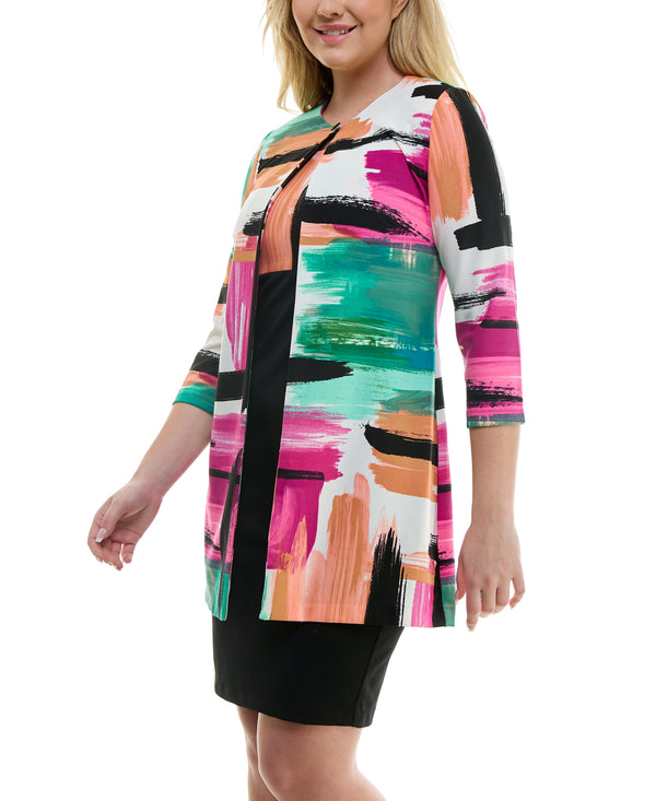 Gabby Skye DANNY & NICOLE PAINTSTROKE JACKET DRESS SET - EXCHANGES ONLY IVORY/FUCHSIA/CORAL