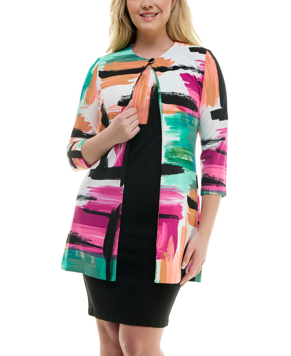 gabby skye DANNY & NICOLE PAINTSTROKE JACKET DRESS SET - EXCHANGES ONLY IVORY/FUCHSIA/CORAL