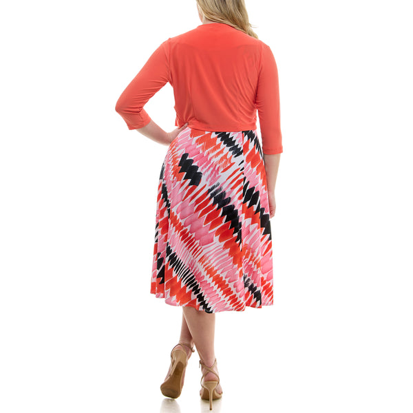 Gabby Skye DANNY & NICOLE SLANTED PAINTSTROKE PATTERN JACKET DRESS - EXCHANGES ONLY CORAL/PINK/BLACK