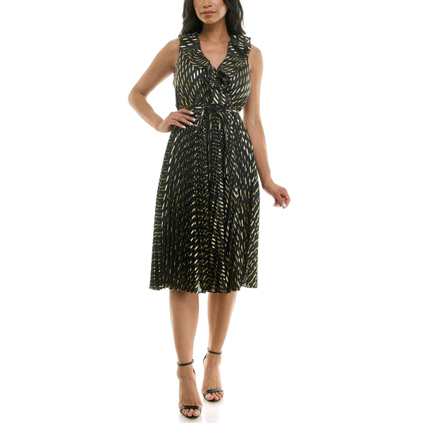 Gabby Skye DANNY & NICOLE SLEEVELESS GEOMETRIC GOLD ACCENT MIDI DRESS - EXCHANGES ONLY BLACK/GOLD