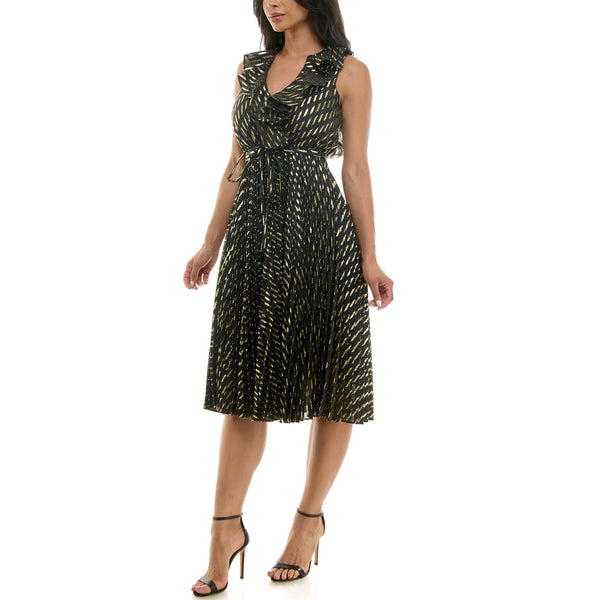 Gabby Skye DANNY & NICOLE SLEEVELESS GEOMETRIC GOLD ACCENT MIDI DRESS - EXCHANGES ONLY BLACK/GOLD