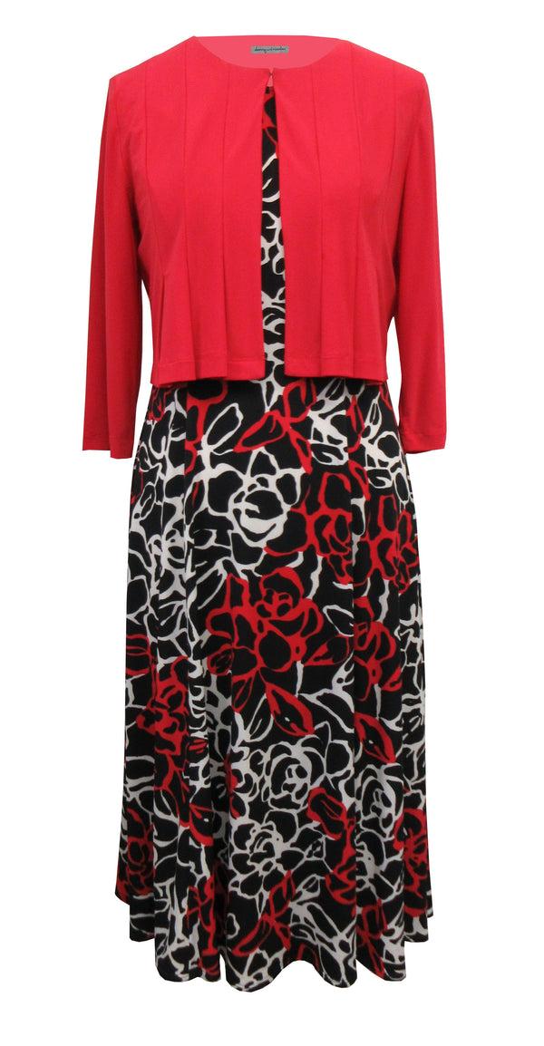 gabby skye DANNY & NICOLE SOLID PATTERN CONTRAST JACKET DRESS SET - EXCHANGES ONLY RED/BLACK